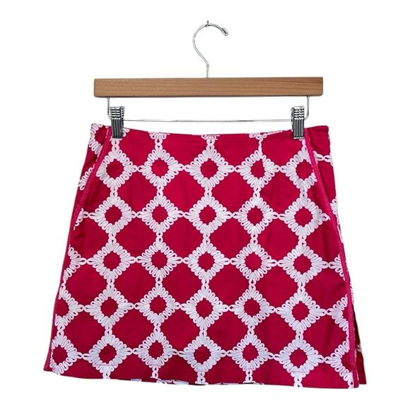 Golftini | Pink White Skort Geometric Pockets Stretch Slits Athletic Skirt 6 - Picture 1 of 7